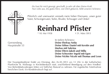 Traueranzeige von Reinhard Pfister von Pegnitz-Zeitung